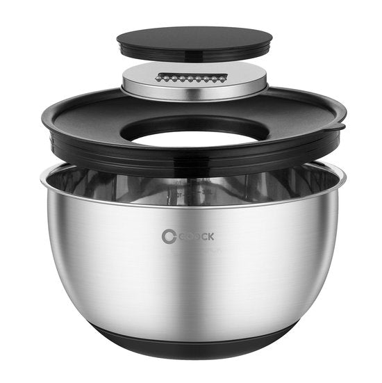 COOCK RVS Mengkommen set met Deksel - Beslagkommen met deksel - Bewaarbak met Rasp - Schaal voor Salades & Mengen - 22 Delige Set 1,5 t/m 5 Liter – Incl. Maatschepjes