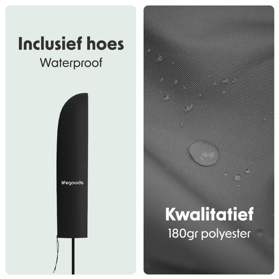 LifeGoods Zweefparasol - tot 8 Personen - Ø300cm - Waterdicht - met Hoes en Kruisvoet - Tuin - Donkergrijs