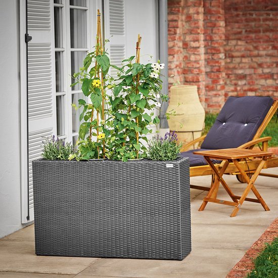 Casaria Plantenbak Polyrattan 95x27x60cm met Waterafvoer - Zwart