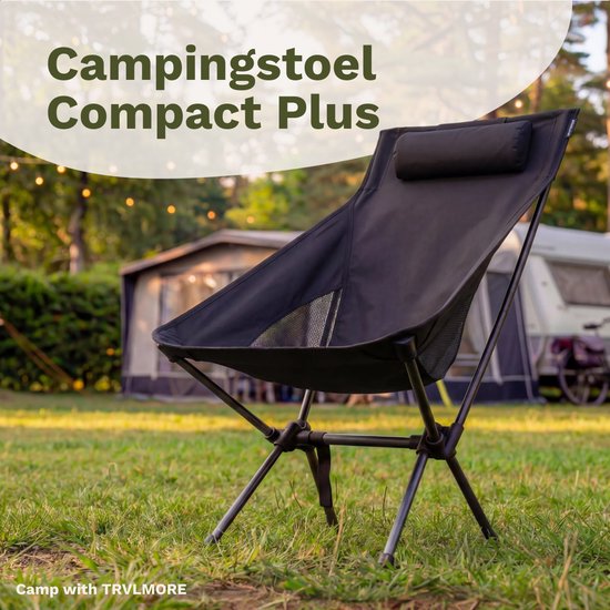 TRVLMORE Campingstoel - Opvouwbaar - 120KG Draagvermogen - Incl. Draagtas - Klapstoel - Visstoel - Kampeerstoel - Vouwstoel - Zwart