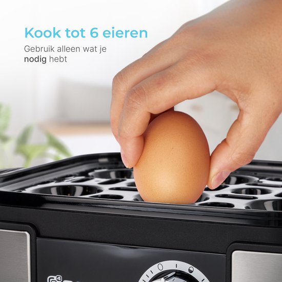 GoodForce Automatische Eierkoker - Met Timer - Met Alarm - 6 Eieren - Elektrisch - Incl. Maatbeker - Incl. eiprikker - RVS - Vaatwasserbestendig