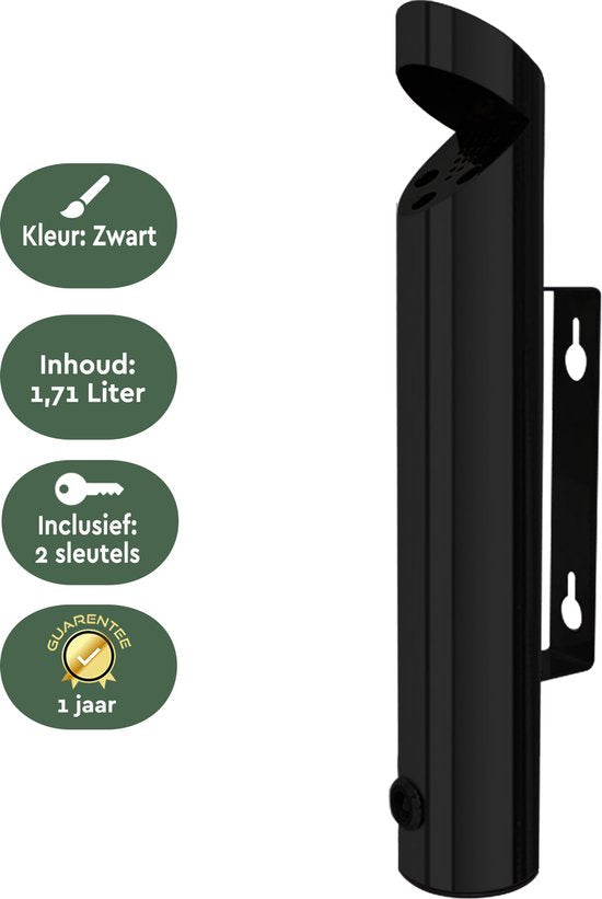 BRASQ Wandasbak Zwart - 1,7 liter inhoud - Asbak voor buiten