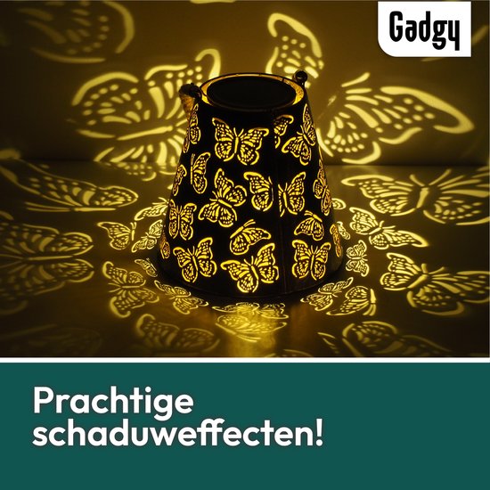 Gadgy Solar Tuinverlichting Vlinders - Tuinverlichting Led Buiten ophangen - Solar Buitenlamp Zonne Energie met Schaduweffecten - Solar Lamp Tuin, Terras & Balkon - Lantaarn voor Buiten - Lantaarn Windlicht op Zonneenergie - Brons / Goud