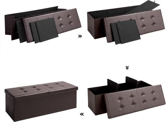 Casaria Zitbank met Opbergruimte - 115x40x40cm 131L Kunstleer – Bruin