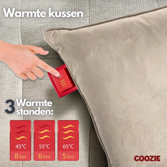 Coozie Warmtekussen Beige Velvet - Elektrisch Oplaadbaar - Draadloos Warmte Kussen - 45 x 45 cm