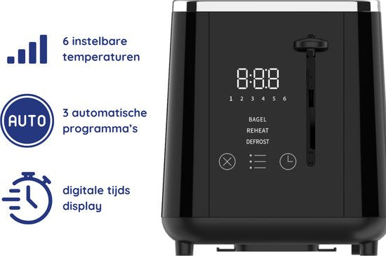 Safecourt Kitchen Broodrooster - Toaster - 6 Warmteniveaus - 2 Extra brede sleuven - 920W - Zwart