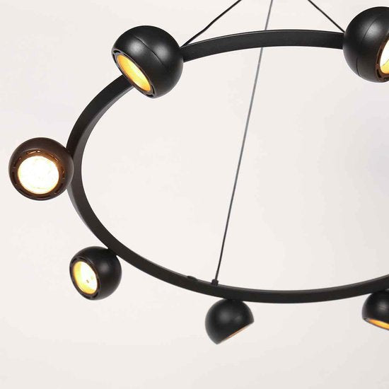 8-lichts zwarte ronde hanglamp Marcadore ø60 cm - Draaibaar, in hoogte verstelbaar, kunststof/metaal - Steinhauer