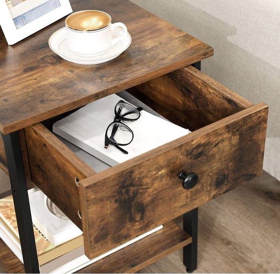 MIRA Home - Bijzettafel - Nachtkastje - Bruin - Hout - 40 x 55 x 40 cm
