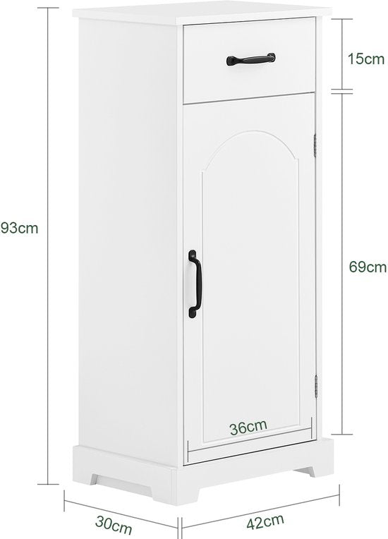 SoBuy Badkamermeubel, kleine opbergkast met lade, badkamerzuil van hout, toiletkast, vochtbestendig, wit, 42 x 30 x 93 cm, BZR207-W