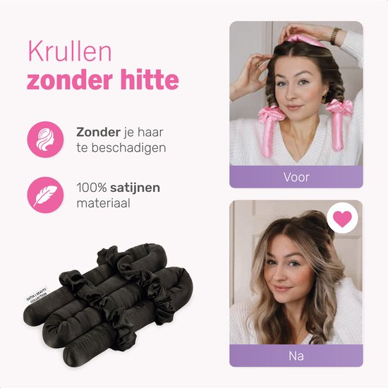 Soft & Silky Heatless curls - Satijn - Lint - Incl. 2 scrunchies en 1 haarklip - Haarrollers - Krulspelden - Krullen zonder hitte - Satijnen Haarkruller - Krullend haar producten