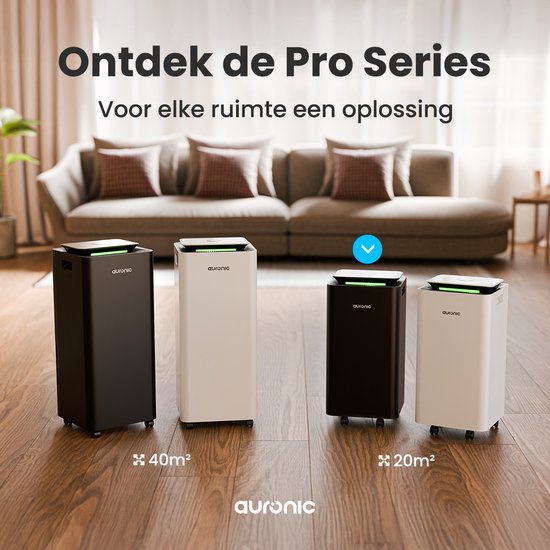 Auronic Luchtontvochtiger en Luchtreiniger - Pro Series - 12L per dag - Was-droog functie - Slaapkamer, Badkamer en Woonkamer - Vochtvreter voor in Huis - Zwart