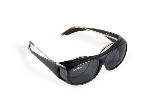 SPACEFLIGHT Overzetzonnebril - Zonnebril in Zwart - Polariserende Glazen - Unisex - Voor Brillen van Max 150 mm breed en 40 mm Hoog - Filter Categorie: 3