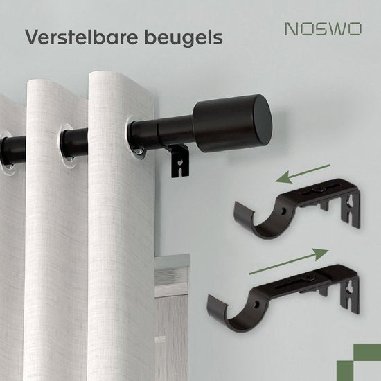 Noswo Gordijnroede - Uitschuifbaar - 183 tot 366 cm - Gordijnstang - Gordijnrails Compleet - Metaal - 300cm - Zwart
