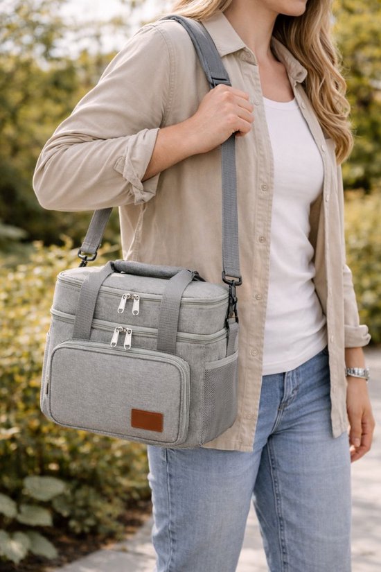 Ceruzo Koeltas 14L – Geïsoleerde Lunchtas – Dubbel Compartiment – Grijs-23 x 20 x 30 cm