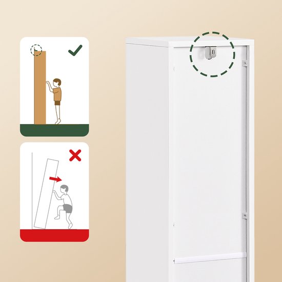 SoBuy BZR151-W Badkamermeubel voor smalle ruimtes, compacte opbergkast met verstelbare plank en lade, voor badkamer, toiletkast van hout, wit, 20 x 20 x 96 cm