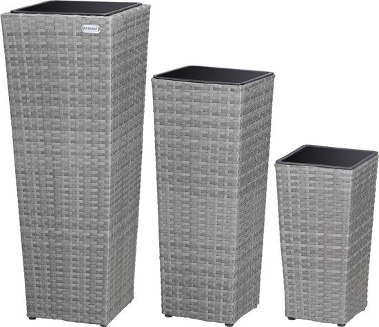 Casaria Bloempotten - 3 stuks - Polyrattan