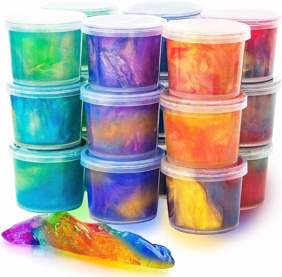 Partizzle 24x Galaxy Slijm Pakket - Universum Astronaut Uitdeelcadeautjes - Grabbelton Maken Slime Speelgoed - Traktatie Cadeautjes voor Kinderen - Gekleurd