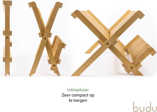 Budu Afdruiprek - Afdruiprekje van bamboe hout - Afdruiprek voor afwas - Vaatwasrek - Keukenrek - Inklapbaar - Opvouwbaar -