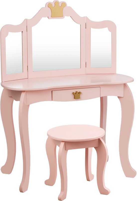 Coast Kinderkaptafel met Krukje - Spiegeltafel - 80x42x105cm - Roze