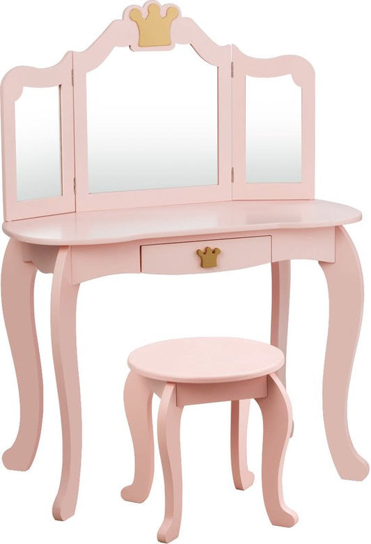 Coast Kinderkaptafel met Krukje - Spiegeltafel - 80x42x105cm - Roze