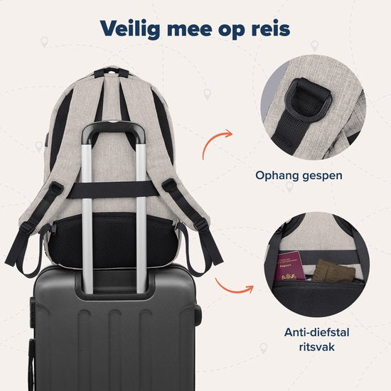 TRVLMORE Rugtas - 36L - 17,3 Inch - Laptop Rugzak met USB - Schooltas - Heren en Dames - Tas Champagne