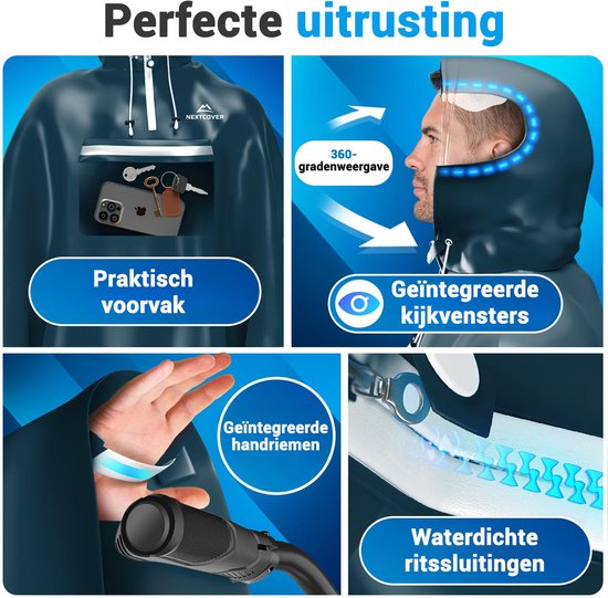 Nextcover Regenponcho Fiets voor Dames en Heren | Regencape met AquaShield 2.0 Technologie, Winddicht & Waterdicht | Ideaal voor Fietsen, Wandelen en Vissen | Fietsponcho Volwassenen Unisex Pasvorm | Poncho