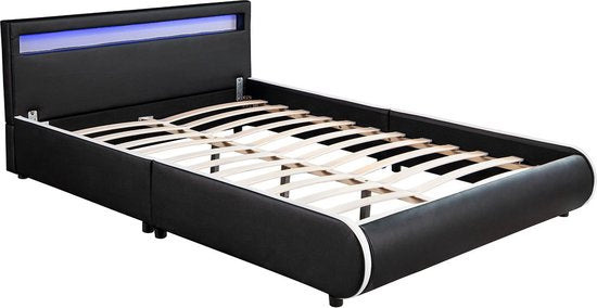 Gestoffeerd bed Sevilla - 140 x 200 cm - Zwart - LED Verlichting