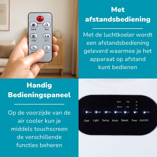 Lifetime Air Aircooler met Koelelementen - Ventilator, Luchtbevochtiger en Luchtkoeler - Mobiele Airco zonder Afvoer - Air Cooler 55dB - Afstandsbediening en Timer - Watertank 3.5L - Sfeerverlichting