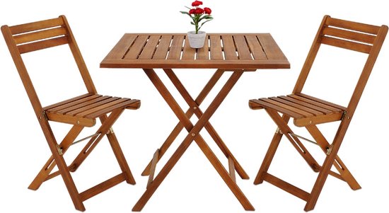 Casaria Balkonset – Inklapbaar Acaciahout – 2 Stoelen & Tafel – 58 x 60 x 71 cm – Bruin