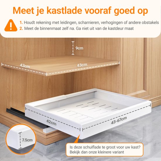 Posity Schuiflade – Keukenkast Organizer – Gootsteenkast/Lade Organizer - binnenlade keuken – Uittrekbaar en Verstelbaar (43-67 cm) – Telescopisch – Wit