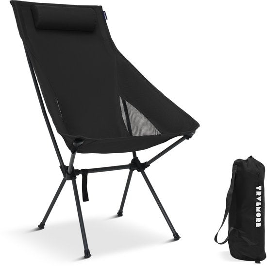 TRVLMORE Campingstoel - Opvouwbaar - 120KG Draagvermogen - Incl. Draagtas - Klapstoel - Visstoel - Kampeerstoel - Vouwstoel - Zwart