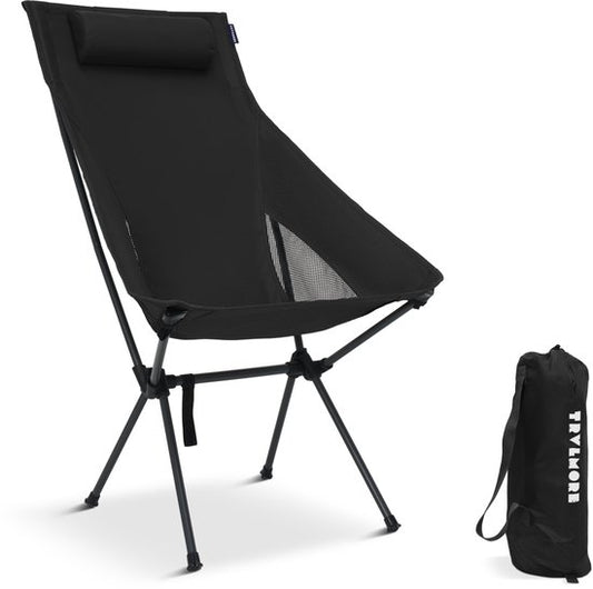 TRVLMORE Campingstoel - Opvouwbaar - 120KG Draagvermogen - Incl. Draagtas - Klapstoel - Visstoel - Kampeerstoel - Vouwstoel - Zwart