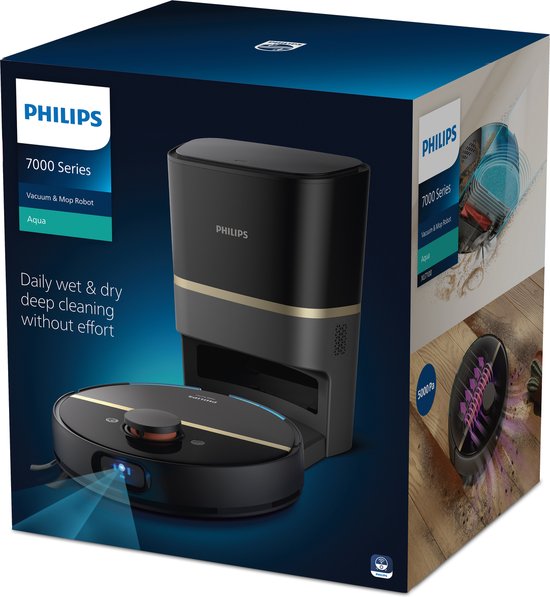 Philips HomeRun Aqua 7000 Series XU7100/01 - Robotstofzuiger met Dweilfunctie - Incl. Laadstation - Zwart / Goud - App Connected