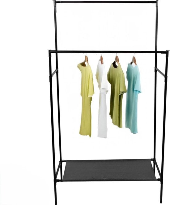 Kledingrek - Metaal- Dubbele Kledingstang - 80x43x147 - met Schoenenrek - Zwart