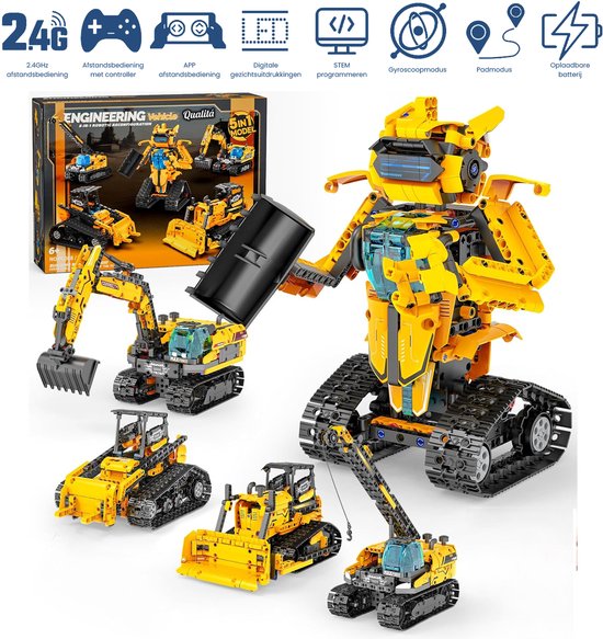 Qualitá® Robot Bouwpakket 5 in 1 – Educatief Speelgoed – Robot Speelgoed - Robot Bouwpakket - STEM speelgoed – Programmeren Voor Kinderen - Interactief Speelgoed – 736 Onderdelen – 7-9 Jaar