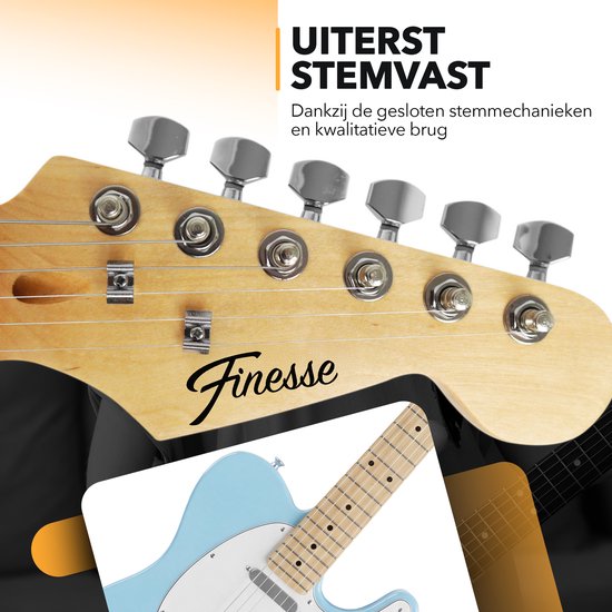 Finesse Elektrische Gitaar met Versterker - met Videocursus - TE Gitaar - Volwassenen - Kind - Blauw