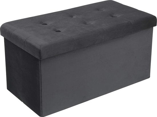 Voetenbank Opbergbank zitting van Fluweel,Poef opbergkruk Opvouwbare 76x37,5x38cm,Grijs SH70gr