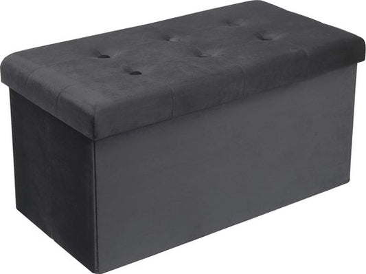 Voetenbank Opbergbank zitting van Fluweel,Poef opbergkruk Opvouwbare 76x37,5x38cm,Grijs SH70gr