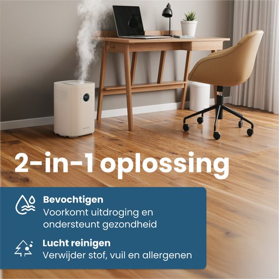 Auronic Luchtbevochtiger - 4 Liter - 40m2 - Geschikt voor Woonkamer, Kantoor, Slaapkamer, Babykamer en Meer - Met Aromatherapie - BPA-Vrij - Wit