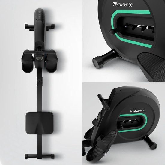 Flowsense Elvora Lite Roeimachine – Inklapbaar Roeiapparaat – Elastische Weerstand – LCD Display – Stil & Compact – Voor Gebruikers tot 200 cm / 115 kg – Thuis Fitness Roeitrainer