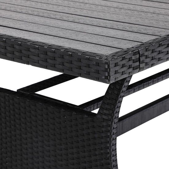 Casaria Tuintafel – Polyrattan & WPC Tafelblad – Verstelbare Poten – 190 x 90 x 75 cm – Zwart