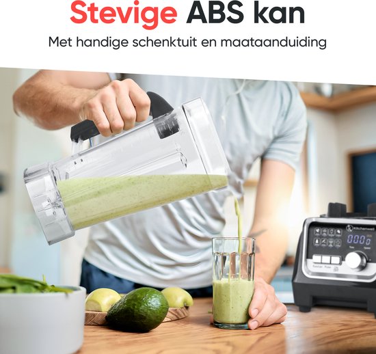 Kitchenwell Power Blender – 2000W – 2L – Smoothie Maker & IJscrusher – 9 Standen – RVS/Zwart