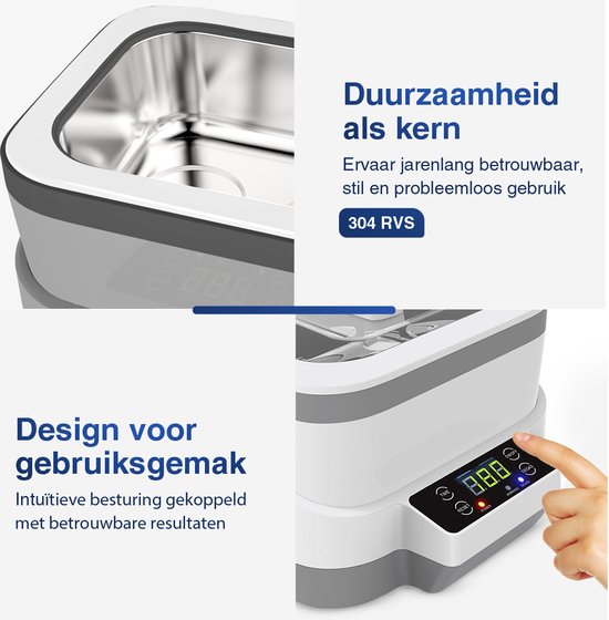 Samako Ultrasoon Reiniger PowerWave - Reinigingsapparaat - Ultrasoonbad - Brillen - Sieraden - Horloge - Make-up kwast - 1200 ml