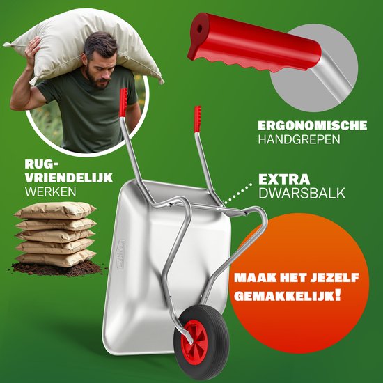 Gardebruk Kruiwagen 80 liter – Belastbaarheid 100 kg - Zilver