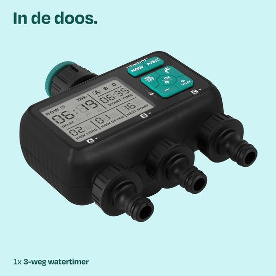 VONROC 3-weg watertimer – Besproeiingscomputer voor 3 zones – Instelbare bewateringstijd en -frequentie per zone
