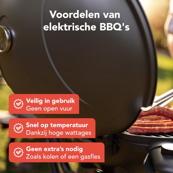 KitchenBrothers Elektrische BBQ - Opvouwbaar - Barbecue met Wielen - Anti-aanbaklaag - Zijtafel - tot 250°C - 2400W - Zwart