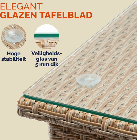 CASARIA Polyrattan Bijzettafel Buiten - 50x50x45cm - Crème