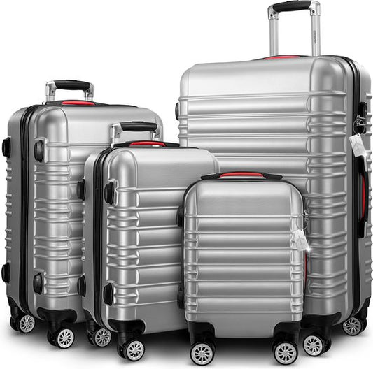 Monzana 4-delige Hardcase Kofferset - Handbagage M L XL Trolleys - Zilver