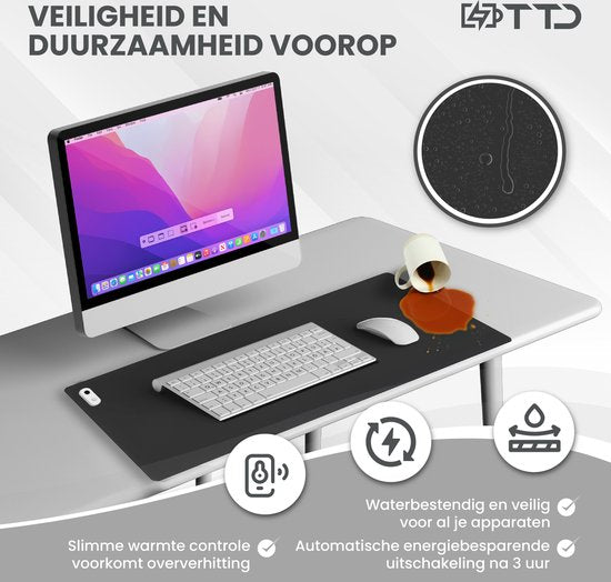 TTD® Verwarmde Muismat & Verwarmde Bureau Onderlegger - Verwarmingsmat voor Koude Handen - Bureau Verwarming - 30℃ tot 50℃ - Bureau Organizer – Bureaumat – Bureau Accessoires – Muismat XXL