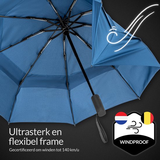 Nohrd Stormparaplu - Blauw - Paraplu Opvouwbaar - Wind Doorlaatbaar - 140 km/h - Stormparaplu's - Automatisch In- en Uitklapbaar - Paraplu's - Incl. Beschermhoes